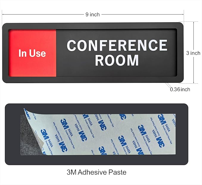 Conference Room Sign – In Use/Available Slide Switch Sign, Premium Durable Acrylic Material, Super Strong Self-Adhesive, Quick Installation, Suitable For Your Home And Business (9×3 Inches, Black)