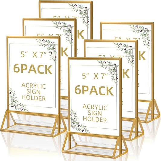 PPH-Sisy Acrylic Sign Holder 5x7 Gold Display Stand, Clear and Stable Table Plastic Paper Holder, Acrylic Frames for Home Office Shop Photo Frames Exhibition (6pcs)