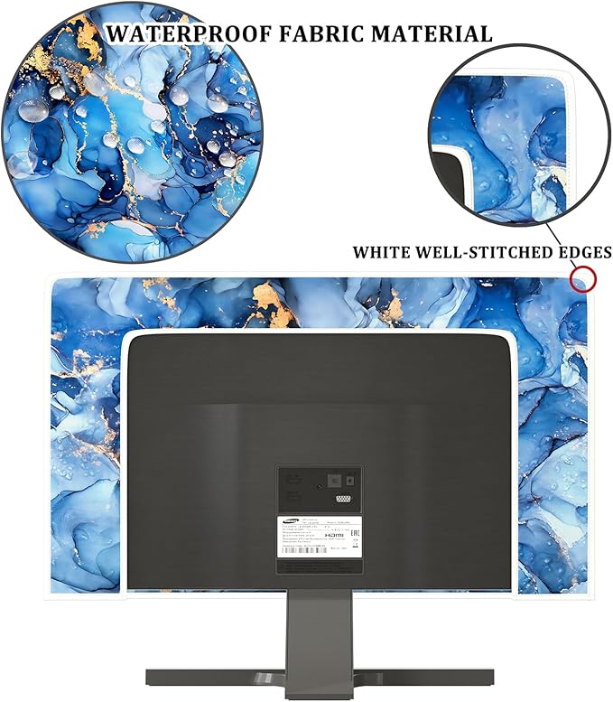Baocicco Navy Blue Gold Marble Computer Monitor Dust Cover Creative Texture Grain Computer Screen Cover Panel Case Computer Screen Protective LCD/LED/HD 32 Inch Modern HD Monitor Decors