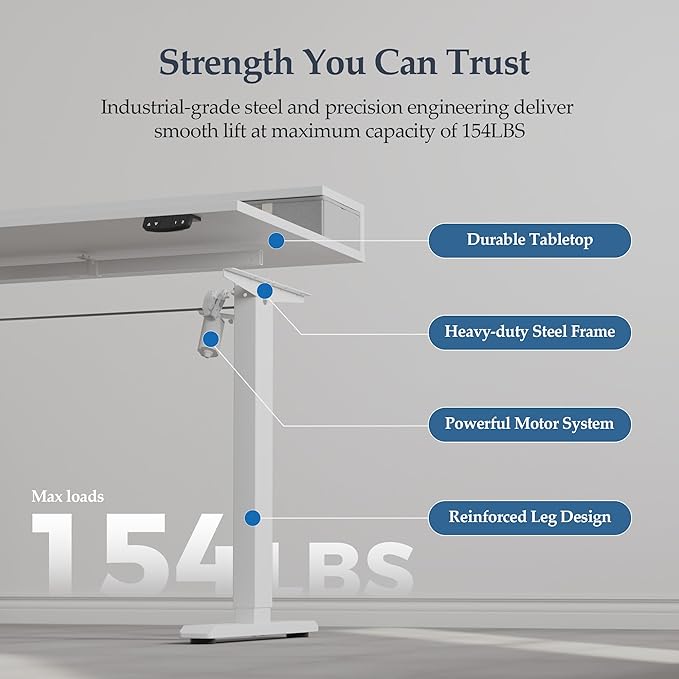 Klicelor 55 Inch Electric Standing Desk with Drawers, Adjustable Height Small Sit Stand Desk for Home Office, Compact Computer Workstation with Storage– White