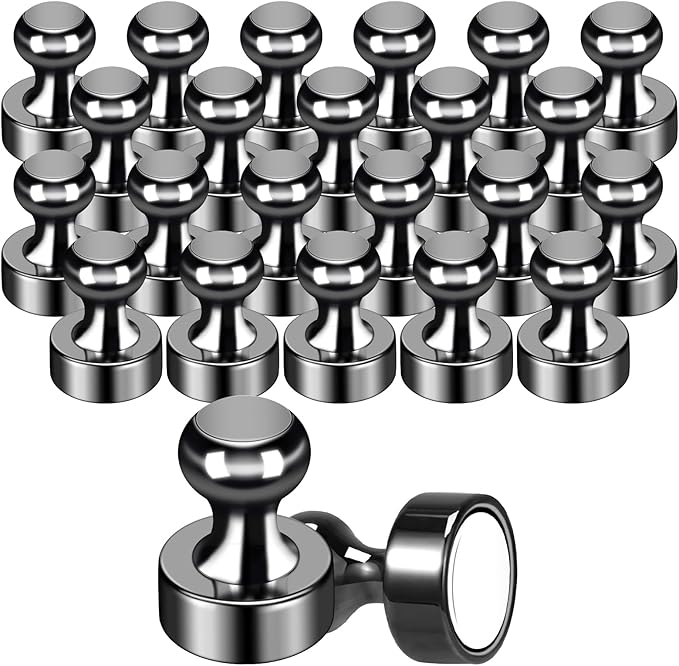 GOOLADA Pack of 56 Black Magnetic Push Pins,Fridge Magnets for Whiteboard,Whiteboard Magnets,Strong Refrigerator Magnet,Push Pin Magnet for Office School Locker