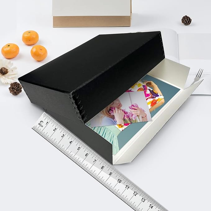 Lineco Museum Archival Storage Box, 8.75x10.75x1.5 in. Drop Front Design. Acid-Free with Metal Edge. Organize Photos, Pictures, Prints, Documents, Crafts, DIY. Black, 2 Pack