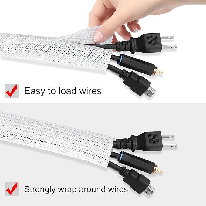 Moxita 25ft - 1/2 inch Cord Protector Cable Sleeve Split Wire Loom Tubing for Power Cord Audio USB Cable, Cord Sleeve Cable Management for TV Computer, Cord Protectors from Pets Chewing, White