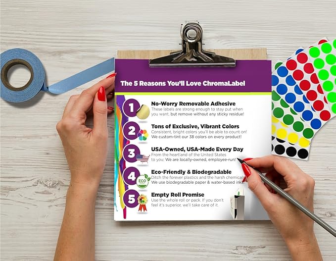 ChromaLabel 1/2 Inch Circle Sticker Labels, Easy to Write On Color Coding Labels, Removable Colored Dot Stickers - 1000 Sticky Dots per Dispenser Box, White Stickers