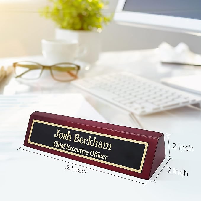 Business Wood Name Plate for Desk | Custom Desk Name Plate Personalized Gift for Office, The Perfect Engraved Name Plaque by Engraving International (2" x 10", Rosewood Piano Finish)