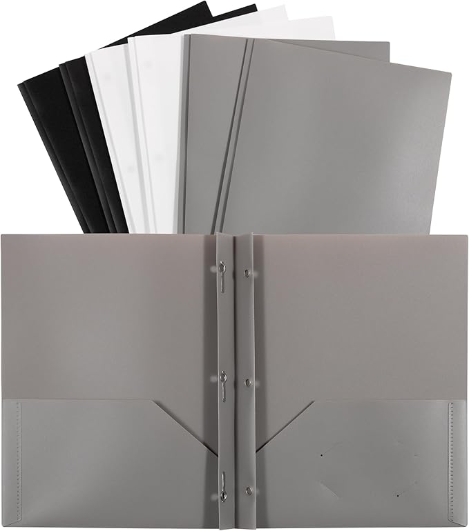 JAM PAPER Plastic Color POP Folders - 2 Pocket Durable Folders with Metal Prongs Fastener Clasps - Assorted Business Colors - 6/Pack