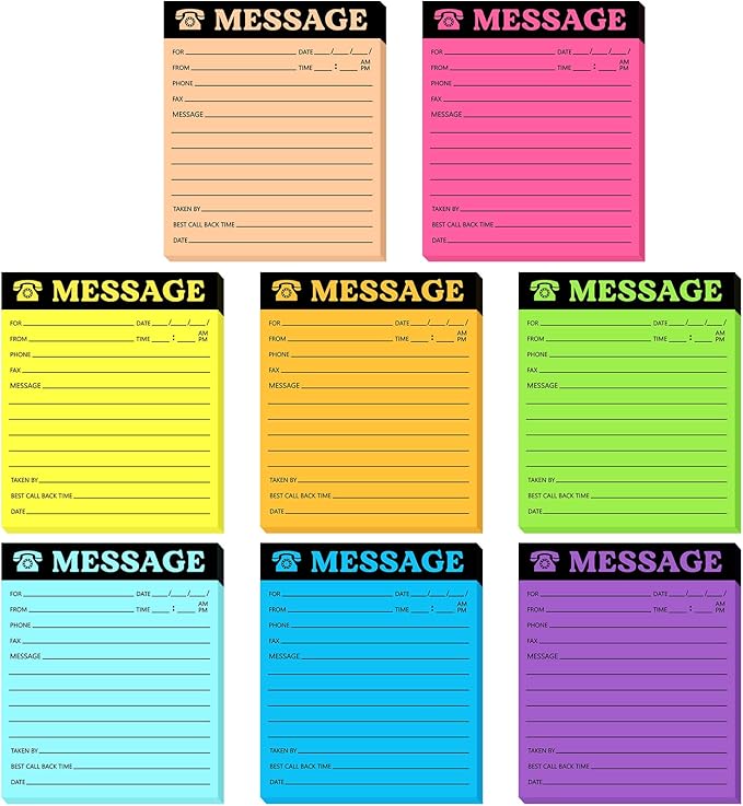 Eaasty Phone Message Pad Phone Message Sticky Notes 4 x 3. 4 Inch Bright Color Self Adhesive Book Call Back Notepad for Home Office Supplies, Assorted Neon Colors(Bright Colors,8 Pieces)