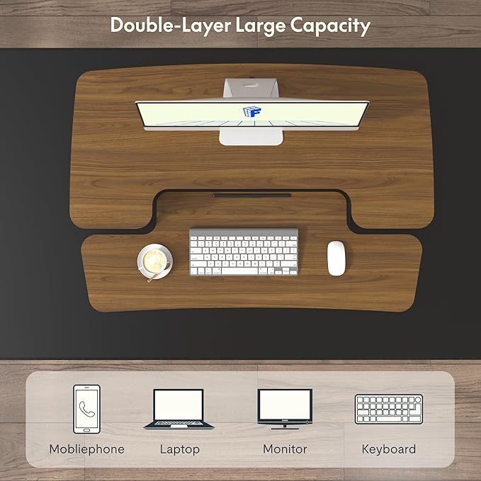 FLEXISPOT Standing Desk Converter 36in Sit to Stand up Riser Height Adjustable Monitor and Laptop Workstation with Spacious 2-Tier Desktop, Walnut Color