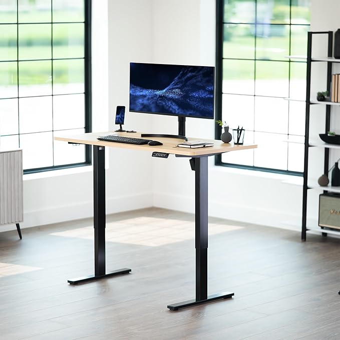 VIVO Electric 55 x 28 in Standing Desk, Memory Height Adjustment, 1B Series, Holds 220 lbs, One-Piece Light Wood Top, Black Frame, DESK-KIT-1B55C