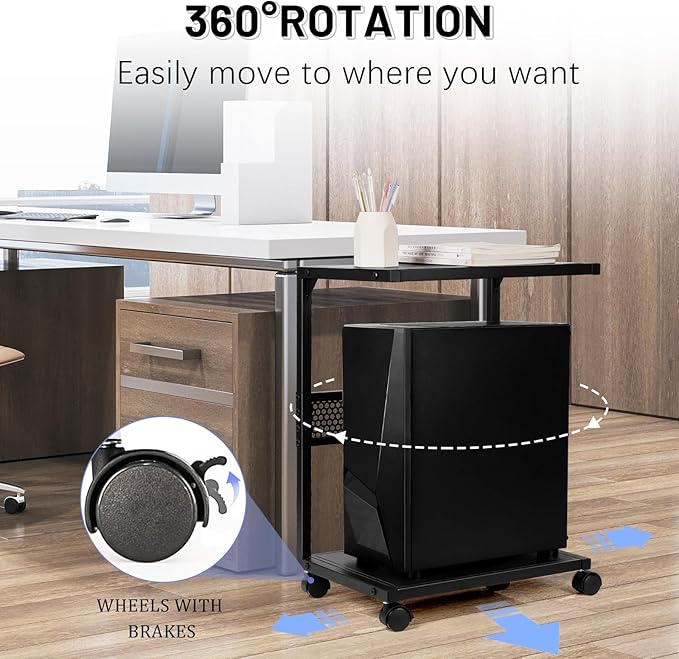 Bfttlity PC Stand Computer Tower Stand 2-Tier Metal CPU Holder with Locking Caster Wheels Suitable for Most PC (S,Black)