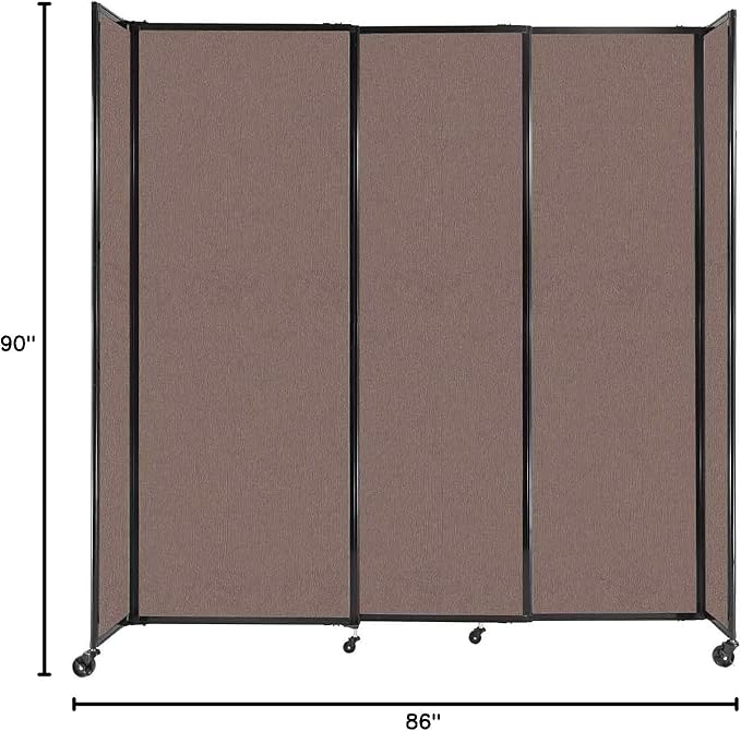 Versare Straightwall Sliding Portable Wall Partition | Freestanding Office Dividers | Locking Wheels | Temporary Room Separator | 7'2'' Wide x 7'6'' Tall Latte Fabric Panels
