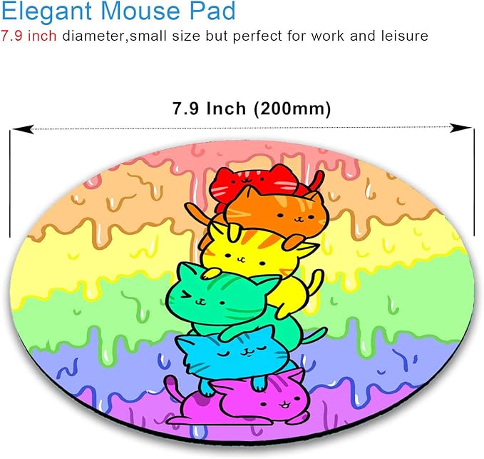 IMAYONDIA Funny Cute Cat Round Mouse Pad Small, Animal Mouse Pads for Desk, Sweet Colorful Watercolor Cat Circular Mousepad for Kids Girls, Non-Slip Rubber Base Mini Mouse Mat for Laptop