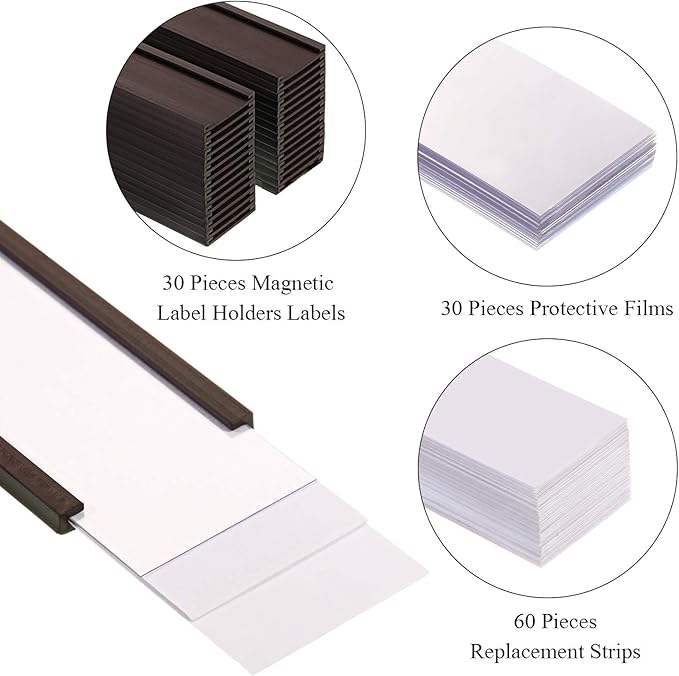 Outus 30 Pcs 3 x 1 Inch Magnetic Label Holders Locker Name Tags with 30 Protective Films and 60 Replacement Strips Magnetic Name Plate Card Holders for Office Shelf Mailboxes Locker