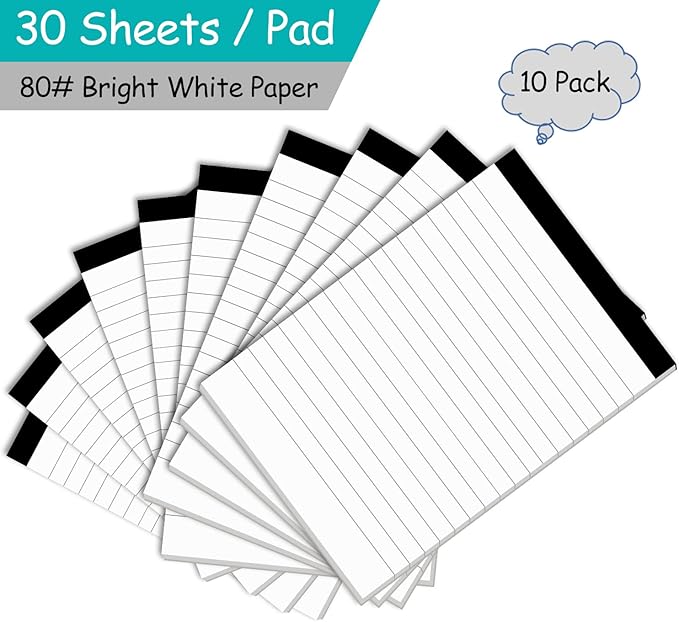 Nichela Notepad for Daily Planning and Organization of Work – 4 x 6-inches Lined Paper – Thick Bright White Paper – 30 Pages – Note Pads Ruled Pages – Pack of 10