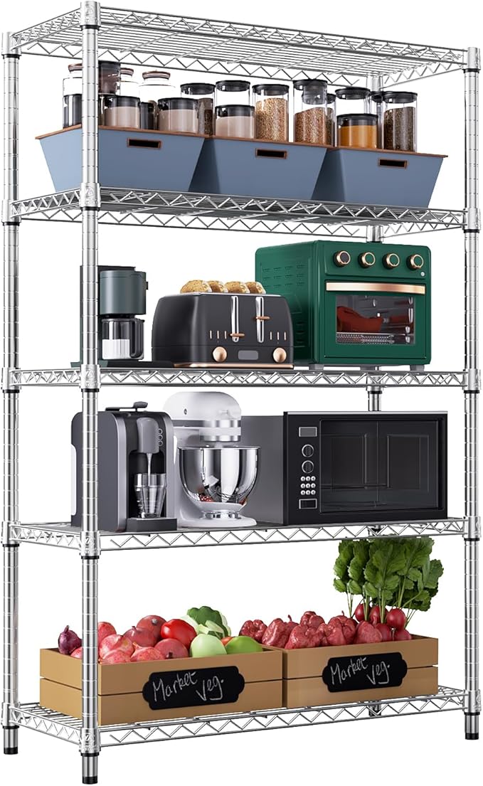 M MZG 1750 LBS Storage Shelves 5-Tier Utility Shelving Unit Steel Organizer Wire Rack for Home,Kitchen,Office,Garage, Capacity 17.7" D x 47.2" W x 72.3" H | Organizer Wire Rack, for Home, Kitchen, Office, Garage, 1750 LBS Capacity