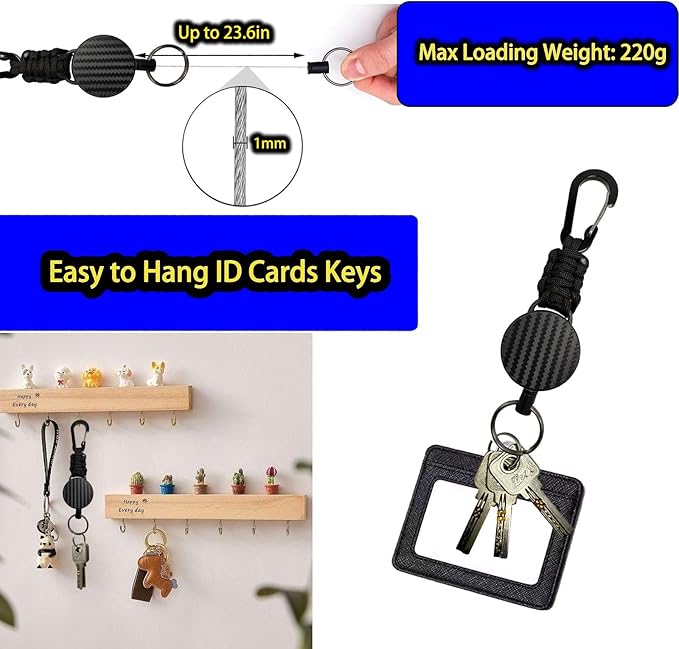 KINBOIN Heavy Duty Retractable Keychain - USA Flag Braided Paracord Lanyard, ID Badge Clip Reel, Necklace Keychains for Travel Work