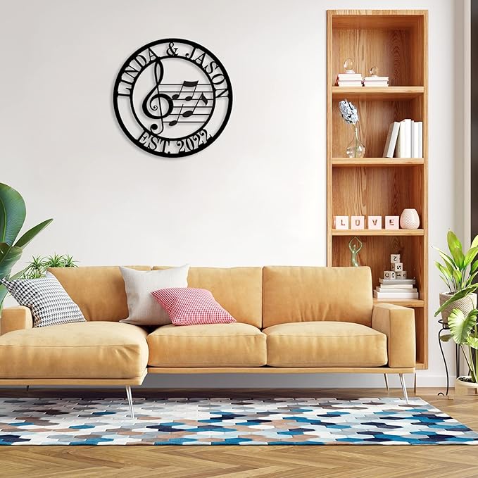 efcustomgifts Custom Music Established Last Name Family Sign Personalized Metal Name Sign Monogram Wall Decor