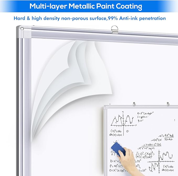 Magnetic White Board Dry Erase Board for Wall，72" x 48" (6ft x 4ft) Wall-Mounted Aluminum Frame Marker Board, Foldable Portable Whiteboard with a Long Pen Tray for School, Classroom, Office & Home
