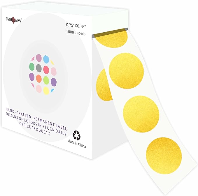 PARLAIM 3/4 Inch Roll Color Coding Labels,1000 per Roll Round Permanent Adhesive Color Coding Circle Dot Stickers for Office Home(Gold)