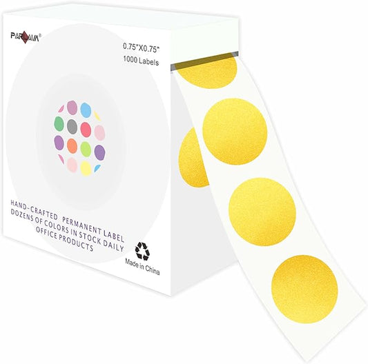 PARLAIM 3/4 Inch Roll Color Coding Labels,1000 per Roll Round Permanent Adhesive Color Coding Circle Dot Stickers for Office Home(Gold)