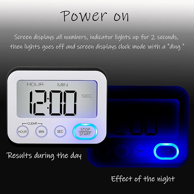 Digital Kitchen Timer Magnetic Loud Alarm, Large LCD Screen Silent/Beeping Multi-Function for Teachers Classroom Kids, Black