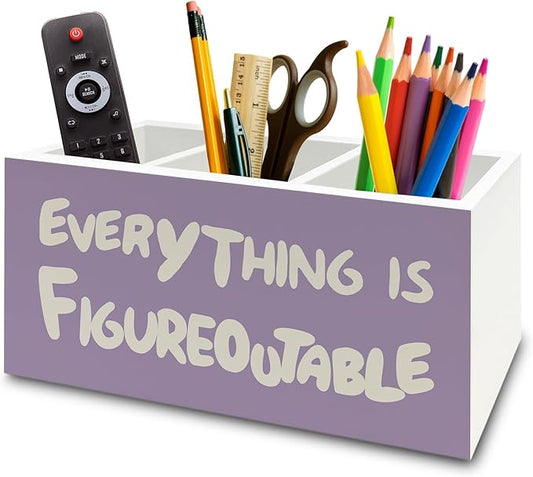 XPH Purple Inspirational Pen Pencil Holder Organizer for Desk, Inspirational Gifts for Women, Everything Is Figureoutable Motivational Wooden Box Sign for Home Office Desk Tabletop Decorations