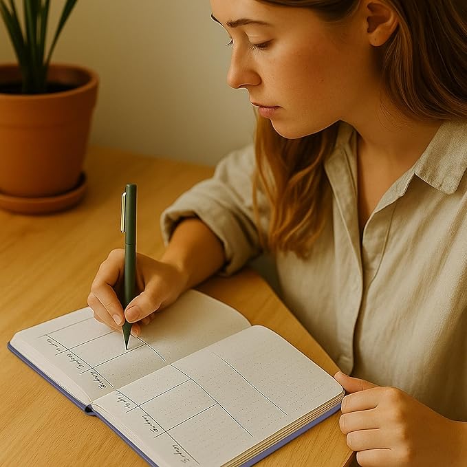 Crein Lynh Dot Grid Journal with 160GSM Thick Paper, 192 Pages, A5 Dotted Notebook for Work, School, Travel | 180° Lay Flat, Foil Stamped Cover, Elastic Band, 2 Bookmarks & Inner Pocket (Dark Purple)