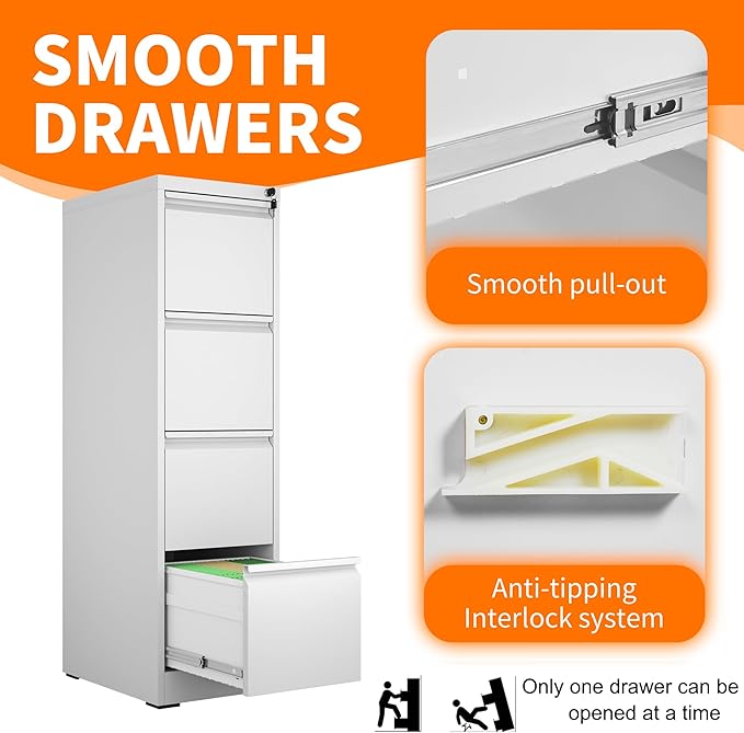 OPTYMIRA Metal File Cabinet with Drawer Heavy Duty Locking File Cabinets Home Office Steel Filing Cabinet Vertical File Cabinets for Legal/Letter Size File,Assembly Required