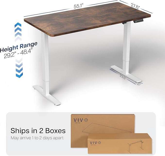 VIVO Electric 55 x 28 in Standing Desk, Memory Height Adjustment, 1B Series, Holds 220 lbs, One-Piece Rustic Vintage Brown Top, White Frame, DESK-KIT-1W55N