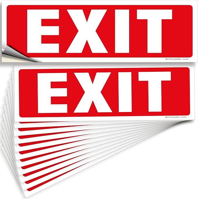 iSYFIX Exit Signs Stickers – 12 Pack 12x4 Inch – Premium Self-Adhesive Vinyl, Laminated for Ultimate UV, Weather, Scratch, Water and Fade Resistance, Indoor and Outdoor