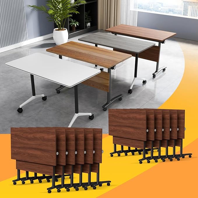 Conference Table Flip Top Mobile Conference Room Tables,Folding Conference Table with Wheels,Large Meeting Training Seminar Table Saving Space for Office Classroom(12D,55.1'')