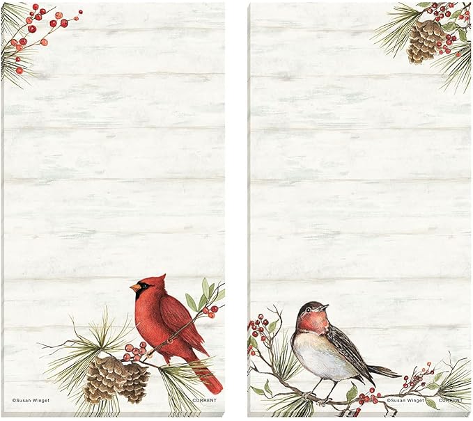 Current Cardinal Woodland Birds Magnetic Holiday Notepad Set – Set of 12 Memo Pads, 6 Designs, 30-Sheet Pads, 3½ x 6½ Inches, Shopping List, To-Do Notes, Printed in The USA