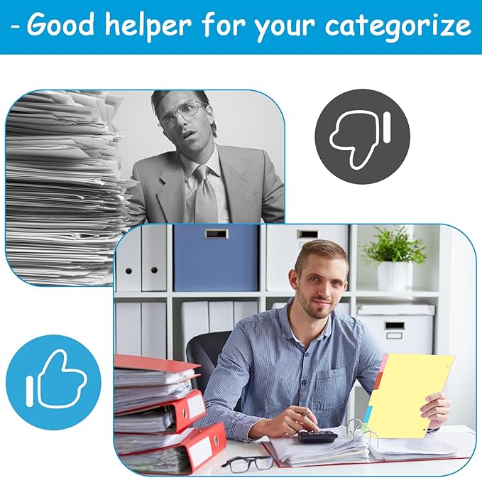 Binder Dividers for 3 Ring Binder, 1/5 Cut Tabs, Letter Size, Blank Write On Page Dividers with 5 Big Tabs for School Office Home, 4 Sets, 20 Dividers, Colorful