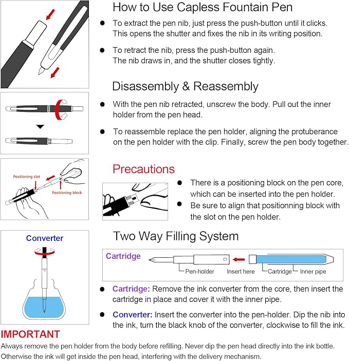 JINHAO 20 Press Fountain Pen, Retractable Capless Resin Pen with Ink Converter (F Nib 0.5mm, Dark Blue)