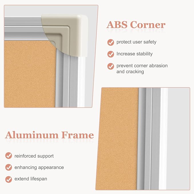 AMUSIGHT Double-Sided Large Cork Board, 60" x 40" Foldable Hanging Aluminum Framed Bulletin Board, Vision Board Pin Board Corkboards for Walls, Office, School Decor, 20 Pushpins