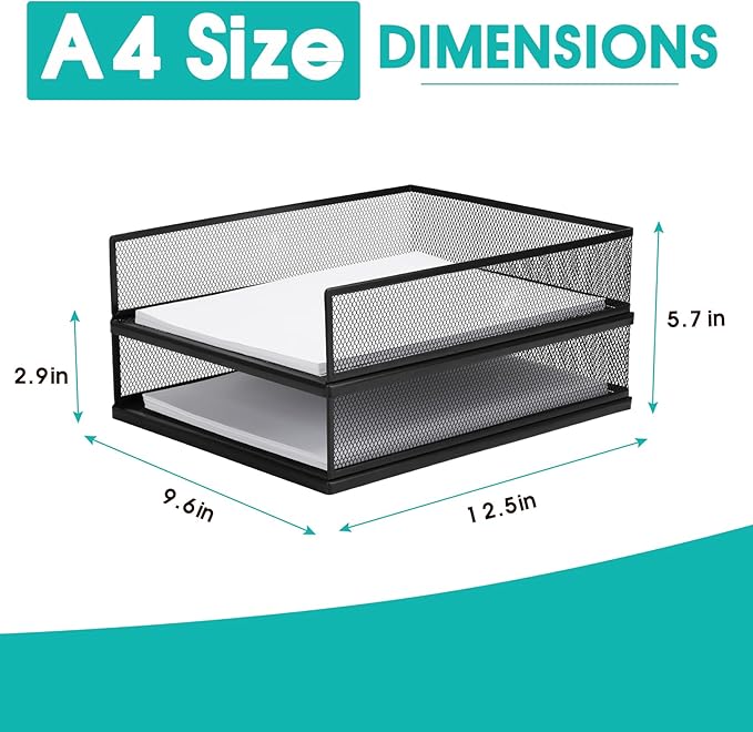 AZFUNN Wire Mesh Letter Trays Paper Tray Desk File Organizer, 2 Pack Stackable Metal Front-Load Documents Tray for Office Supplies File (Lengthways)
