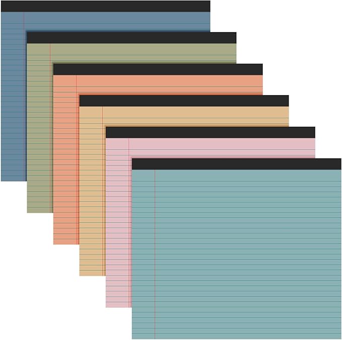 Lincia 6 Pcs 11" x 9.5" Legal Pads College Ruled Notepad Landscape Notebook Horizontal Lined Notebook 80 Gsm Assorted Colors Paper Pastel Writing Pads for School Office, 40 Sheet (Slate Gray)