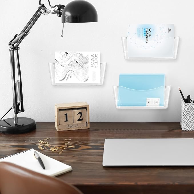 Colarr 12 Pcs Expandable Pocket Wall File Set Plastic Wall Mountable Space Saving Files Office Wall Organizer Wall Mount File Holder Wall Hanging File Organizer for Mail Letter Magazine (Clear)