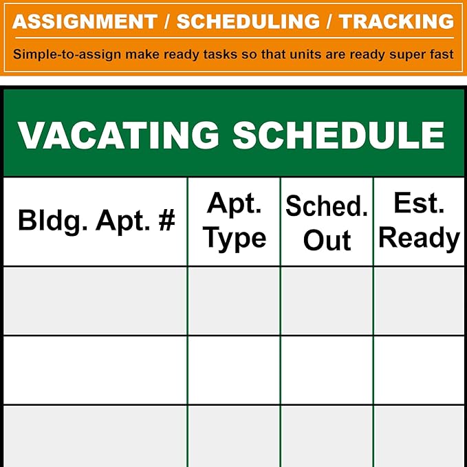 Extra Large Property Management Make Ready White Board,36X45 Inch Big Dry Erase Apartment Make Ready Checklist Schedule Board,Maintenance Status Tracker Tool for Real Estate Manager