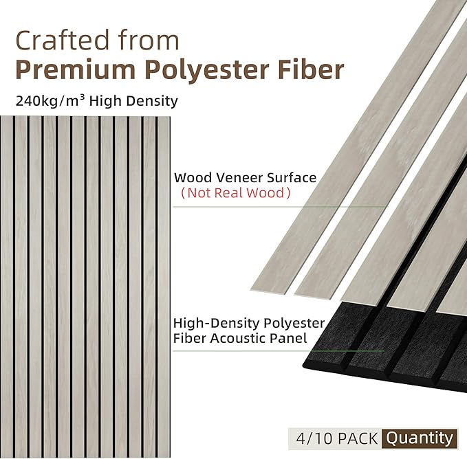 TO-TH Wood-Look Acoustic Wall Panels, 10 Pack 47.2” x 23.6” Sound Panels, Decorative Wood Panels for Wall Sound Dampening Panels for Home, Office, Basement, Natural Oak with Mitered Edges
