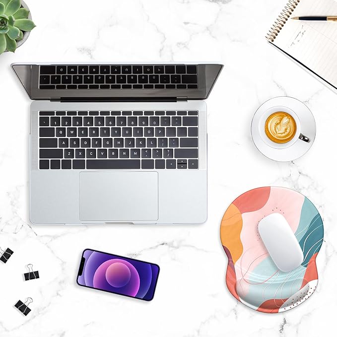 ITNRSIIET Ergonomic Mouse Pad with Gel Wrist Support Small Wrist Rest Smooth Surface Non-Slip PU Base Comfortable Office Supplies Pain Relief, 8.7 x 7.2 inches, Art Style Pattern