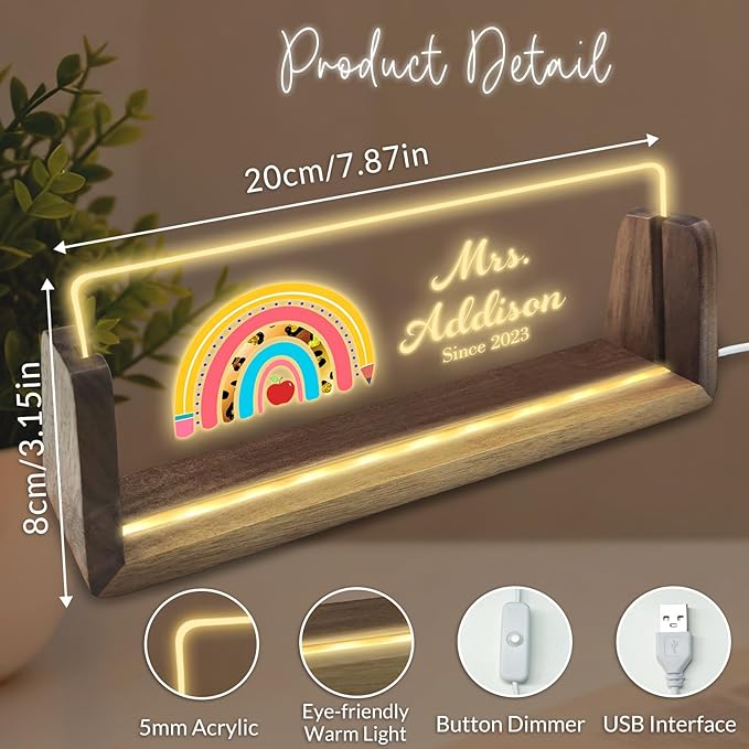 Desk Name Plate Personalized Custom Light Up Acrylic Plaque for Desk Customized Office Gifts for Boss Coworkers Teacher Employee Office Decor for Women Men
