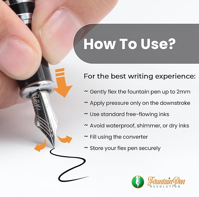 FPR Himalaya V2-Chrome Ultra Flex Nib Pen - Twist-Style Converter Filled Calligraphy Pens for Writing-Fancy Pens for Men & Women - Flex Fountain Pen w/Metal Clip & Cap Ring (Saffron Orange Acrylic)