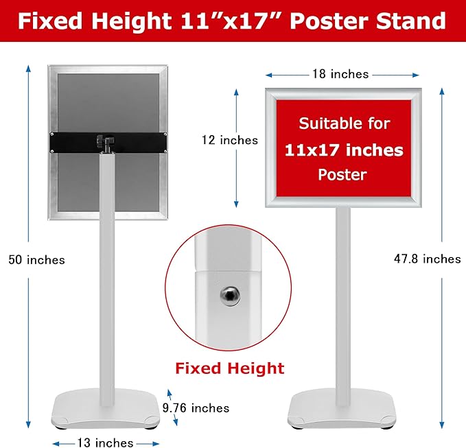 VAIIGO Heavy Duty Standing Sign Holder 11x17 Inch - Pedestal Floor Sign Stand with Weighted Base - Vertical & Horizontal View Poster/Menu Holder for Indoor/Outdoor Business Store Advertising, Silver