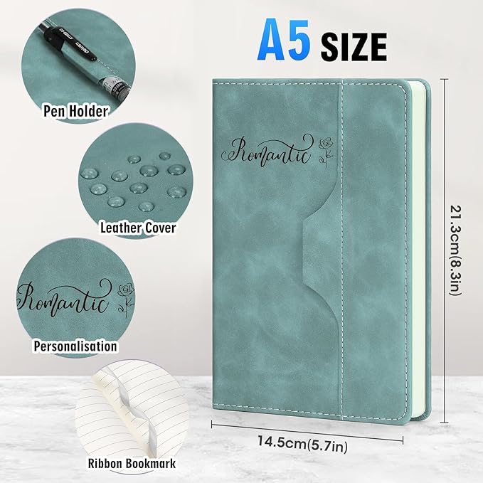 ENOMY Personalized Notebook Set with 10 PC Pens Lined A5 Custom Journal for Writing Men Women Custom Notebook Ideal Friend Girlfriend Gift, Green