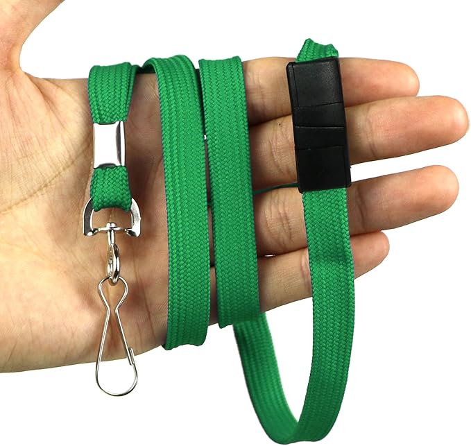 Ollain 25 Pack Breakaway Lanyard with J-Hook Bulk Flat Lanyards for Name tag ID Badges (Green, Breakaway 25 Pack)