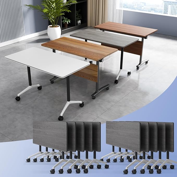 Conference Table Flip Top Mobile Conference Room Tables,Folding Conference Table with Wheels,Large Meeting Training Seminar Table Saving Space for Office Classroom(10C,55.1'')