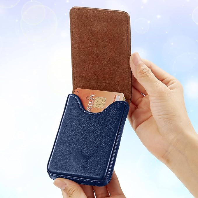 Outus 2 Pieces Business Card Holder, PU Leather Business Card Case Pocket Wallet with Magnetic Shut for Valentines Gift Men Women(Blue,Classic)