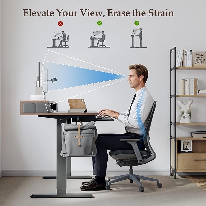 Klicelor 63 Inch Electric Standing Desk with Drawers and Keyboard Tray, Height Adjustable Desks for Home Office, Sit Stand Up Computer Workstation with Two Pieces, Rustic Brown
