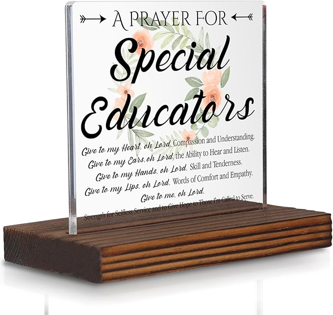 Special Educator Prayer Desk Sign, Christian Gift for Special Education Teachers Graduation Birthday Christmas, Faith-Based Floral Office Decor for SPED, Inspirational Thank You Gift Plaque PA120